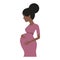 Pregnant black woman in pink dress isolated on a white background