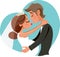 Pregnant Bride Kissing Groom Vector Cartoon