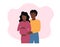 Pregnant couple. Happy married african american pregnant woman and hugging her man. Expectant mom and dad couple. Vector flat