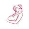Pregnant female beautiful body outline, mother-to-be vector drawn illustration. Happiness and caring theme.