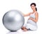 Pregnant female person, ball and studio for final trimester, wellness and exercise for motherhood. Maternal woman