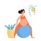 Pregnant female workout, doing fitness. Isolated cartoon style.