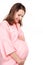 Pregnant girl in a pink robe