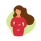 Pregnant happy young girl vector colorful cartoon illustration