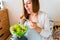 Pregnant healthy food diet. Pregnancy woman eating nutrition diet food salad. Healthy vegetarian food, healthy lifestyle