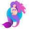 Pregnant purple mermaid on blue background