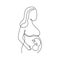 Pregnant woman with babies in womb, continuous art line one drawing. Pregnancy woman, expectant mother. Embryo in belly