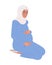 Pregnant woman carefully palming belly semi flat color vector character