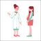 Pregnant woman at checkup with doctor in flat vector illustration.