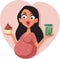 Pregnant Woman Craving Cupcake and Pickles Vector Cartoon