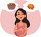 Pregnant Woman Craving Healthy and Unhealthy Food Vector Cartoon
