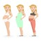 Pregnant woman in different clothes and underwear. Flat style. Vector Illustration.