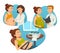 Pregnant woman with doctor, prenatal monitoring of pregnancy, vector cartoon illustrations