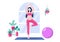 Pregnant Woman Doing Yoga Poses With Relaxing, Meditation, Balance Exercises and Stretching. Flat Design Illustration