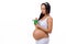 Pregnant woman eating yogurt. Pregnancy. Healthy food, vitamins.