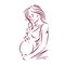 Pregnant woman elegant body silhouette, sketchy vector illustration. Love and gentle feeling concept.