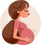 Pregnant Woman Feeling Baby Kick Vector Illustration