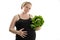 Pregnant woman healthy food lettuce isolated