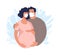 Pregnant woman with her husband wearing medical masks. Concept of pregnancy and motherhood during the coronavirus epidemic. Flat