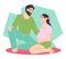 Pregnant woman and her partner preparing for childbirth, flat vector isolated.