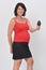 Pregnant woman holding a avocado on white background