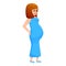 Pregnant woman holding back icon, cartoon style