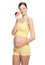Pregnant woman holding red apple