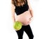 Pregnant woman holding watermelon in her hands. Healthy lifestyle dieting