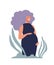 A pregnant woman hugs her belly and smiles. Flat cartoon character, pregnancy and motherhood concept. Vector