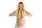 Pregnant woman involved in fitness dumbbells