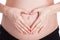 Pregnant woman made her hands like heart on her abdomen