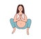 Pregnant woman in malasana position with open hips, breathing and practicing pregnancy yoga. Peaceful female with belly