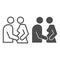 Pregnant woman and man line and solid icon. Parents expecting baby, family symbol, outline style pictogram on white