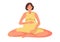 Pregnant woman meditates in lotus position. Woman with sportswear does yoga. Lady happy and enjoys pregnancy. Pregnant