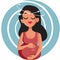 Pregnant Woman with Motning Sickness Symptoms Vector Cartoon