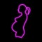 Pregnant woman neon sign. Bright glowing symbol on a black backg