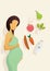 Pregnant woman with nutritional food design