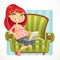 Pregnant woman online shopper in green armchair