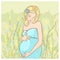 Pregnant woman outdoor illustration.