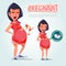 Pregnant woman in pain. beauty women pregnancy and fine. infographic. character design - vector