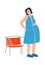Pregnant woman. Pregnancy period concept. Cute mother expecting baby. Cartoon character gets up from chair. Young female