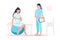 Pregnant woman preparing for childbirth at hospital with doctor. Birth positions for pregnant woman during birth pains, help