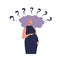 Pregnant woman and question marks around her. Concept illustration about the difficulties of pregnancy, problems and