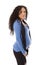 Pregnant woman\'s baby bump sticks out from her sweater.