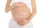 Pregnant woman\'s belly with words nine months