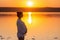 Pregnant woman side profile silhouette. Woman touching her tummy