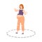 Pregnant woman standing inside her own boundaries drawn with dotted line. Personal space concept cartoon vector