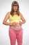 Pregnant woman with stomach ache - heartburn concept
