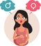 Pregnant Woman Thinking about the Gender of her Baby Vector Cartoon Illustration