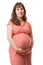 Pregnant woman touching or bonding her abdomen